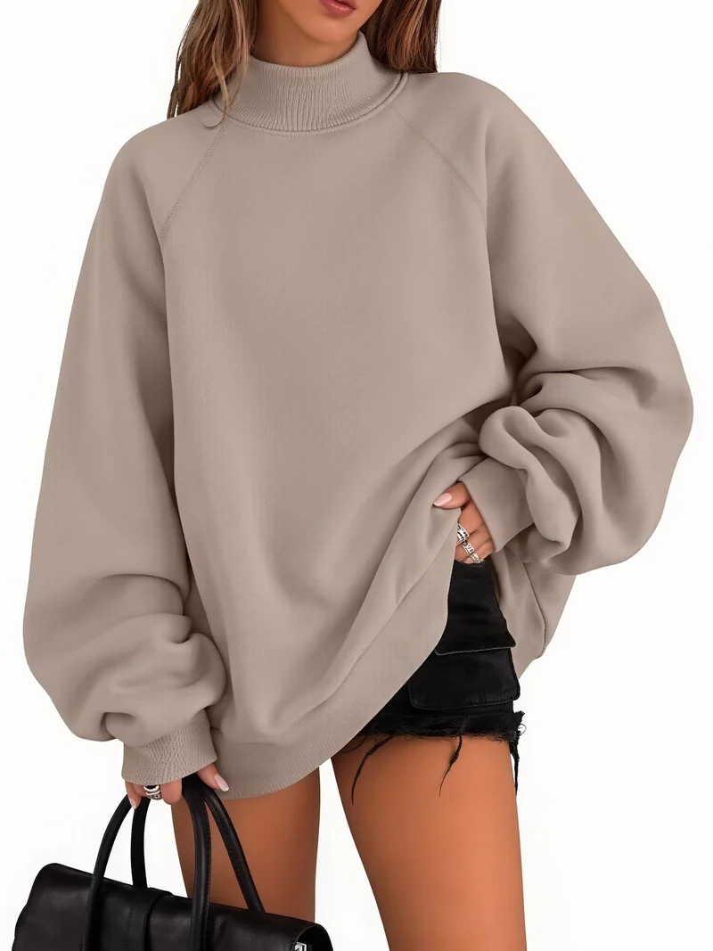 Damen Oversize-Sweatshirt mit Stehkragen und Raglanärmeln Nord Taschen