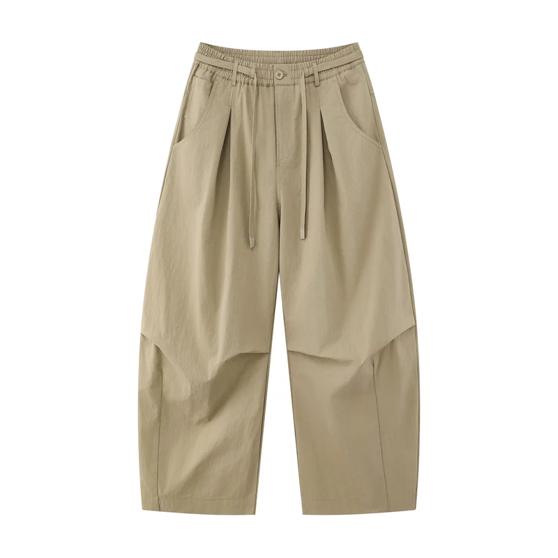 Damen Weite Culotte-Hose mit hohem Bund, Kellerfalten und Kordelzug Nord Taschen