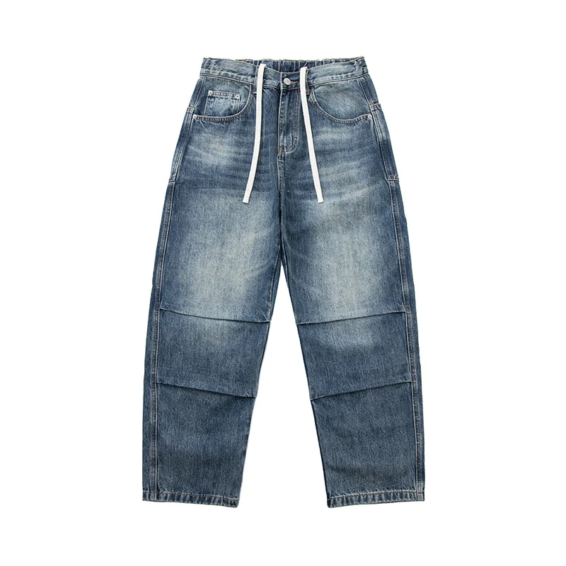 Damen Weite Cropped-Jeans mit hohem Bund, gesteppten Knie-Panels und Kordelzugbund Nord Taschen