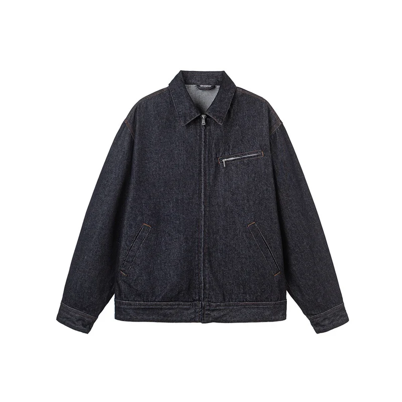 Herren Locker geschnittene Denim-Worker-Jacke mit verdecktem Reißverschluss und schräger Brusttasche Nord Taschen