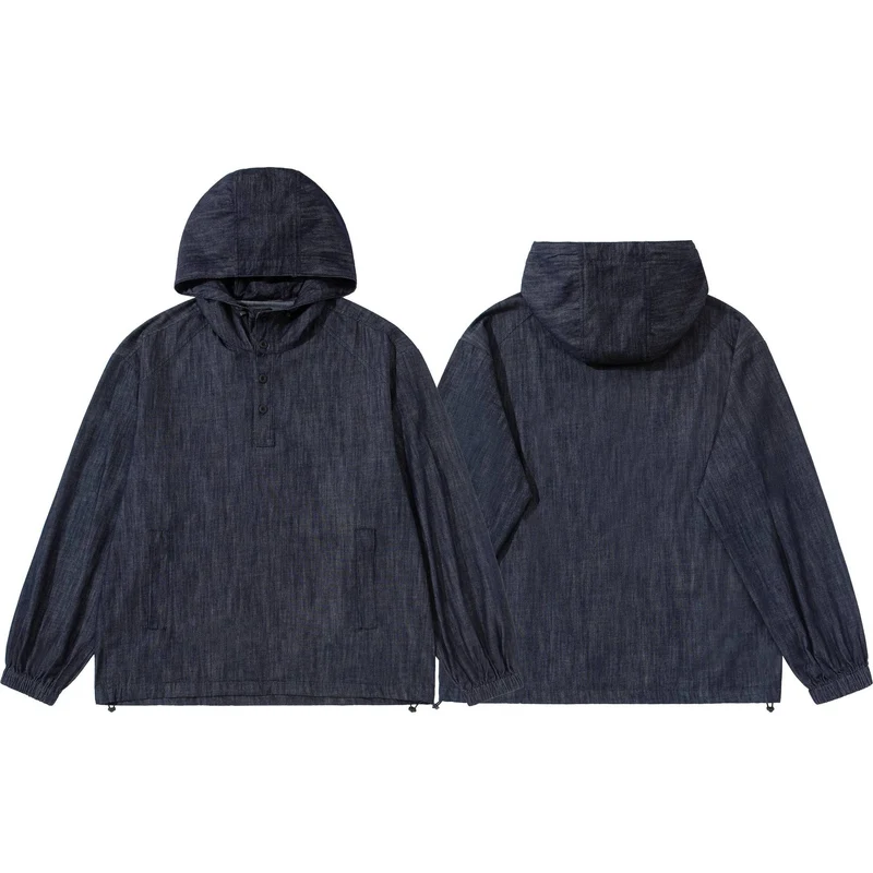 Herren leichter Denim-Anorak mit Kapuze und halber Knopfleiste Nord Taschen