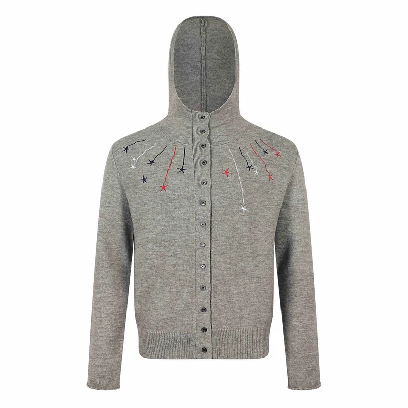 Damen Feinstrick-Cardigan mit Stehkragen, Sternstickerei und durchgehender Knopfleiste Nord Taschen