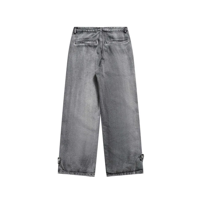 Damen Cropped Wide‑Leg Cargojeans mit Utility‑Taschen, Zierstickerei und verstellbaren Beinriegeln Nord Taschen