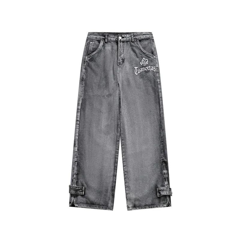Damen Cropped Wide‑Leg Cargojeans mit Utility‑Taschen, Zierstickerei und verstellbaren Beinriegeln Nord Taschen
