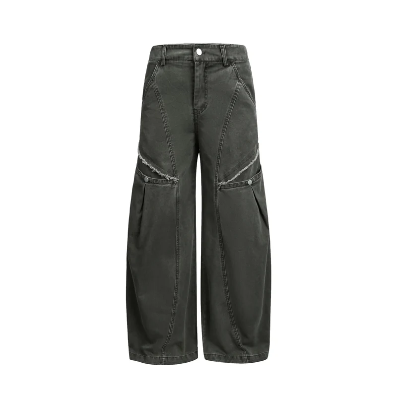 Damen Cargohose im Cropped-Schnitt mit weitem Bein und Fransenbesatz Nord Taschen