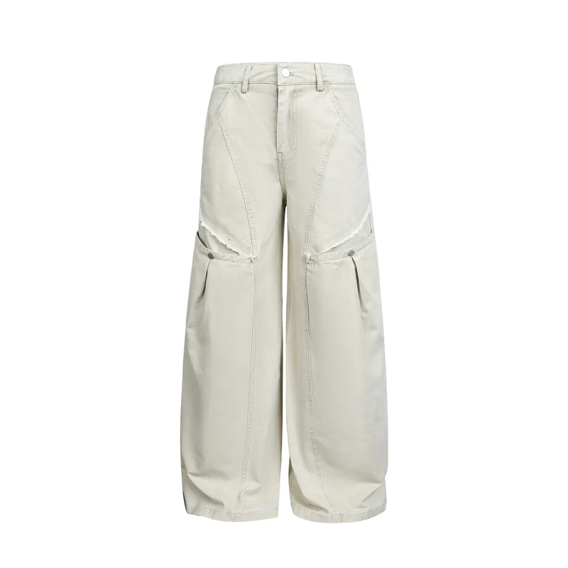 Damen Cargohose im Cropped-Schnitt mit weitem Bein und Fransenbesatz Nord Taschen
