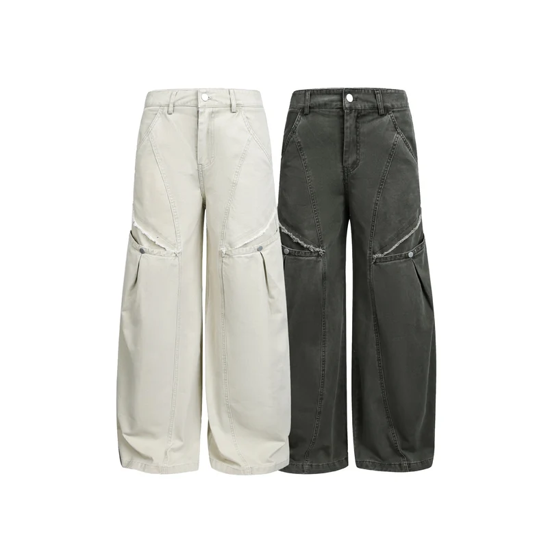 Damen Cargohose im Cropped-Schnitt mit weitem Bein und Fransenbesatz Nord Taschen