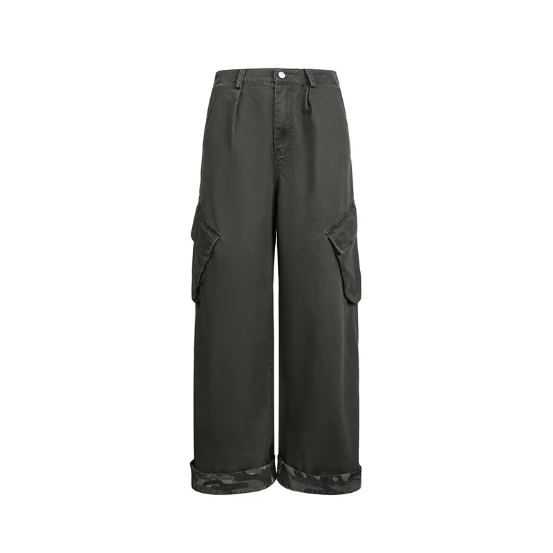 Damen Cargo-Hose im Wide‑Leg‑Cut mit aufgesetzten Klappentaschen und umgeschlagenem Saum Nord Taschen