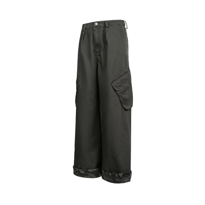 Damen Cargo-Hose im Wide‑Leg‑Cut mit aufgesetzten Klappentaschen und umgeschlagenem Saum Nord Taschen