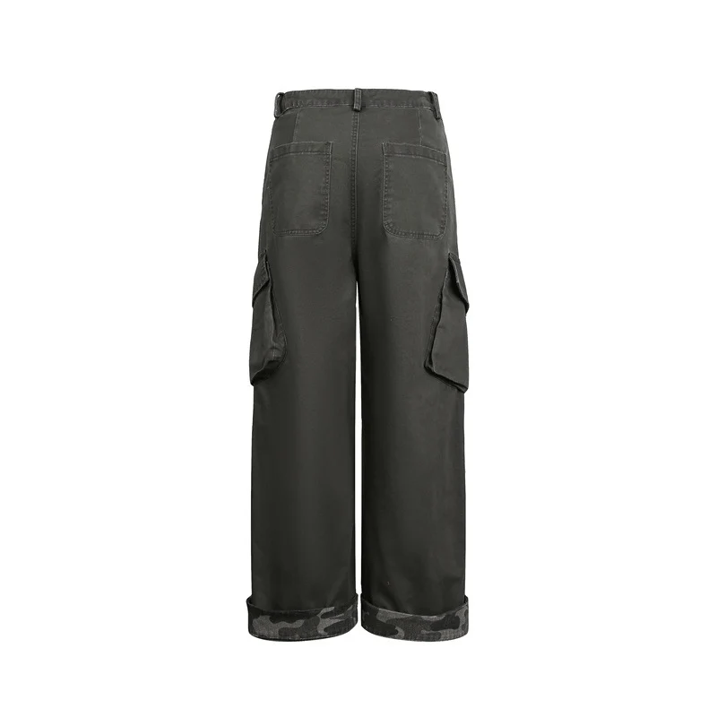 Damen Cargo-Hose im Wide‑Leg‑Cut mit aufgesetzten Klappentaschen und umgeschlagenem Saum Nord Taschen