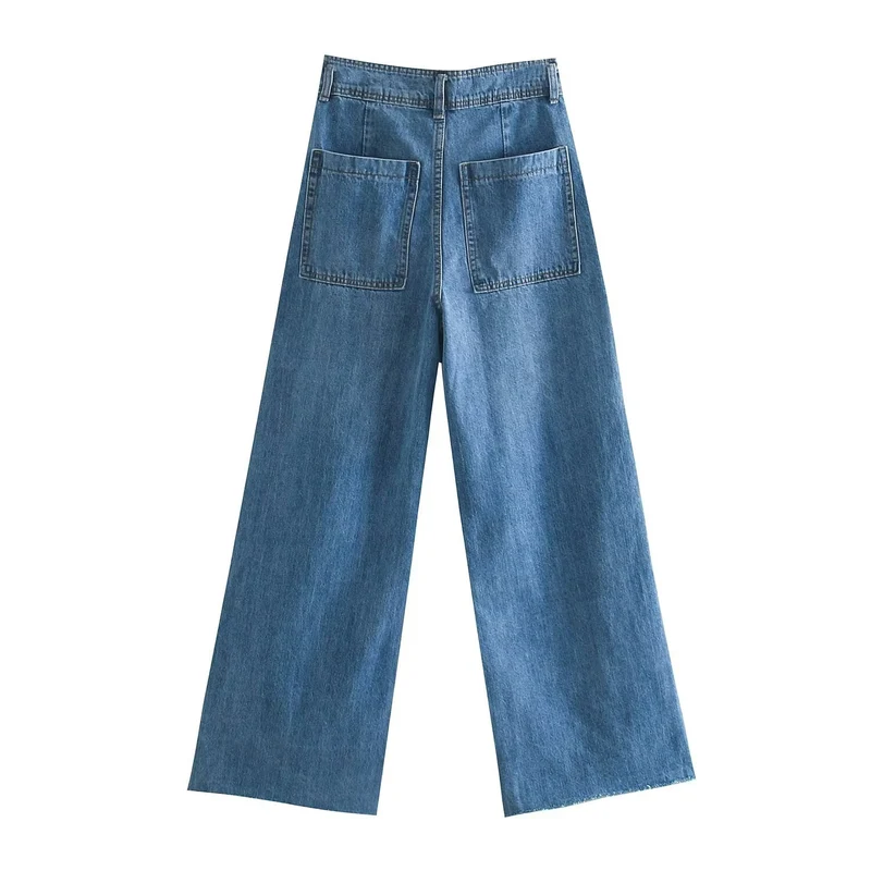 Damen weite High‑Waist Worker‑Hose mit aufgesetzten Gesäßtaschen Nord Taschen