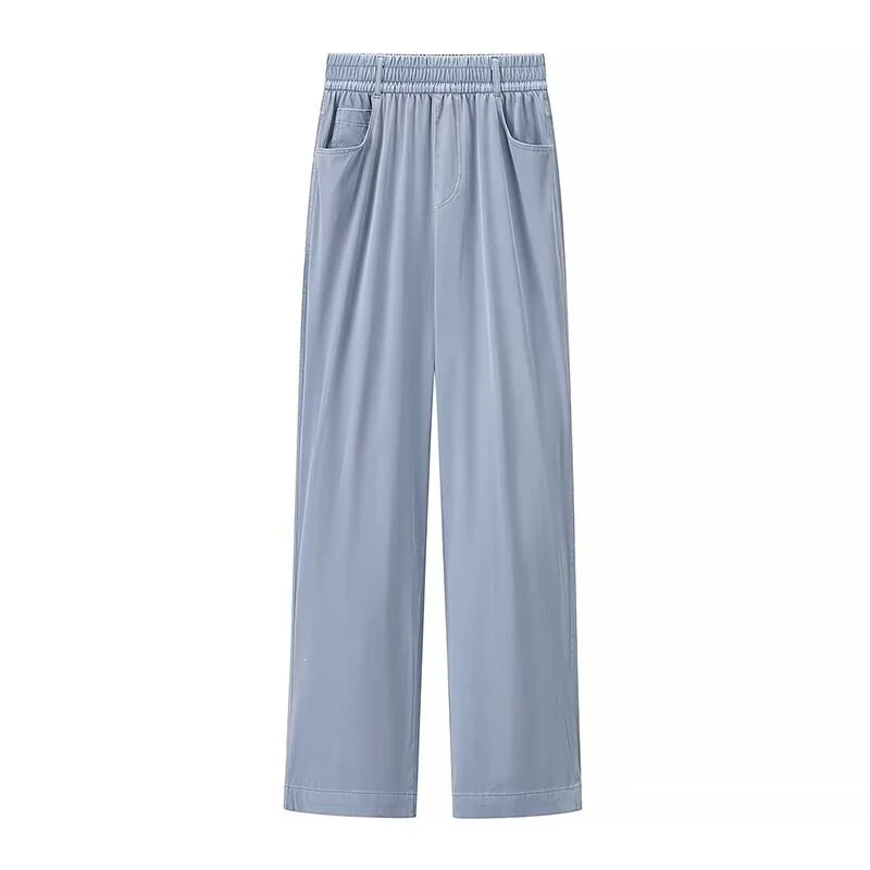 Damen weite High-Waist-Loungehose aus fließender Viskoseoptik mit Elastbund und Eingrifftaschen Nord Taschen