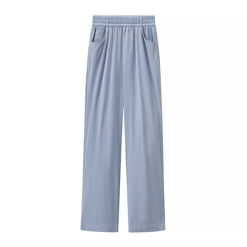 Damen weite High-Waist-Loungehose aus fließender Viskoseoptik mit Elastbund und Eingrifftaschen Nord Taschen