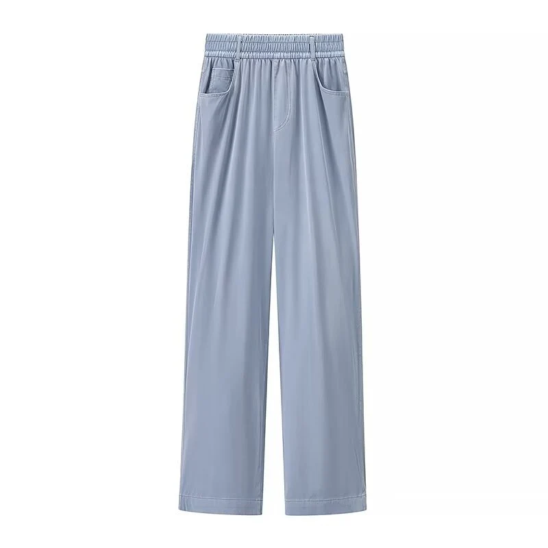 Damen weite High-Waist-Loungehose aus fließender Viskoseoptik mit Elastbund und Eingrifftaschen Nord Taschen
