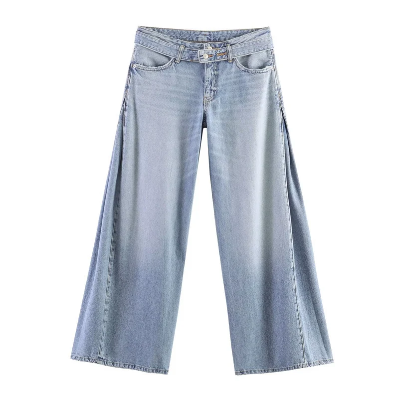 Damen Weite High‑Waist‑Jeans mit seitlichen Schlitzeinsätzen und Rockeffekt Nord Taschen