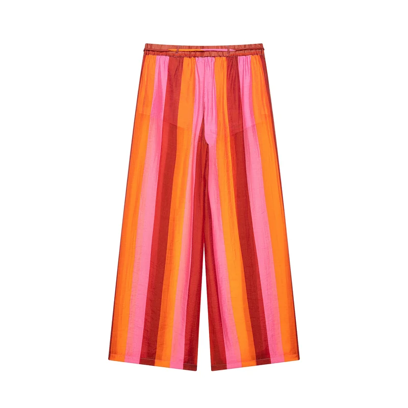 Damen Weite Culotte-Hose mit Tunnelzugbund und senkrechten Streifen Nord Taschen