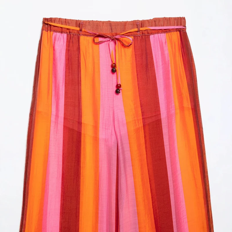 Damen Weite Culotte-Hose mit Tunnelzugbund und senkrechten Streifen Nord Taschen