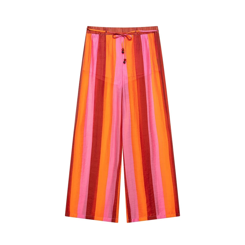 Damen Weite Culotte-Hose mit Tunnelzugbund und senkrechten Streifen Nord Taschen