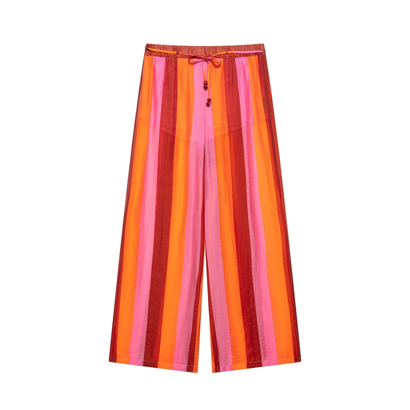 Damen Weite Culotte-Hose mit Tunnelzugbund und senkrechten Streifen Nord Taschen