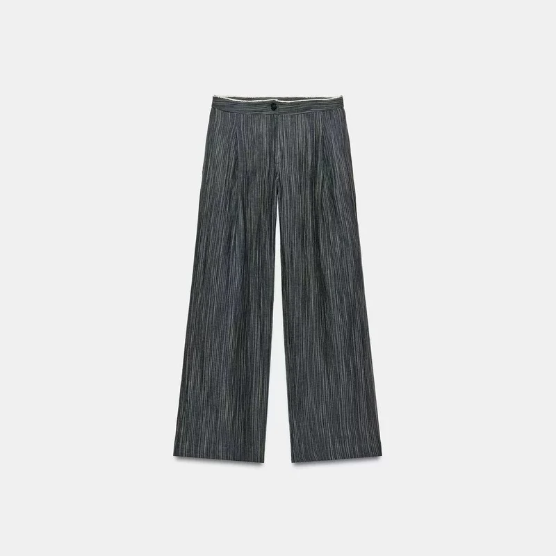 Damen Weit geschnittene Marlenehose mit Bügelfalte und feinem Nadelstreifen Nord Taschen