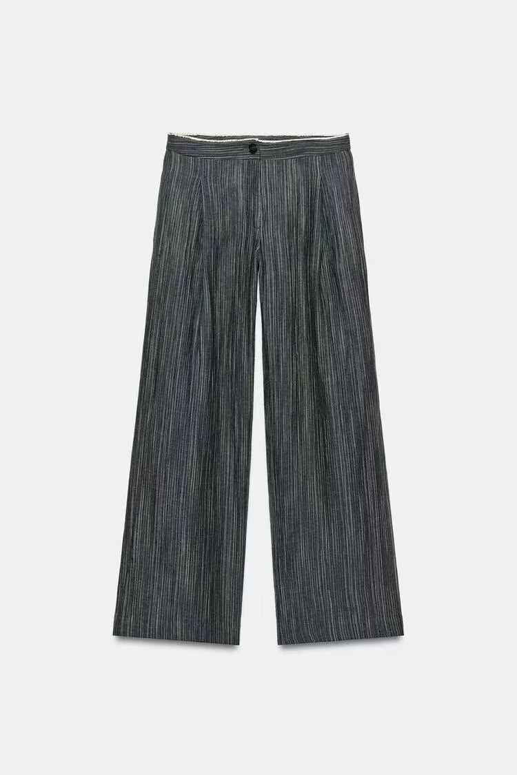 Damen Weit geschnittene Marlenehose mit Bügelfalte und feinem Nadelstreifen Nord Taschen