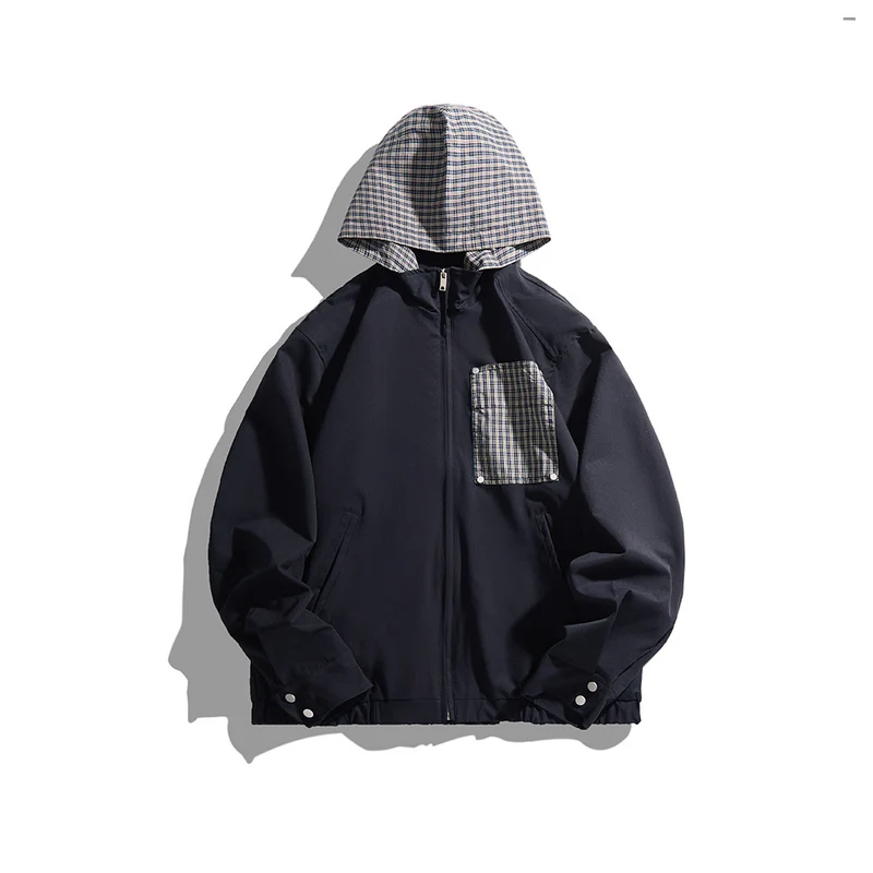 Unisex Leichte Kapuzen-Übergangsjacke mit Karopatch-Brusttasche und elastischem Saum Nord Taschen