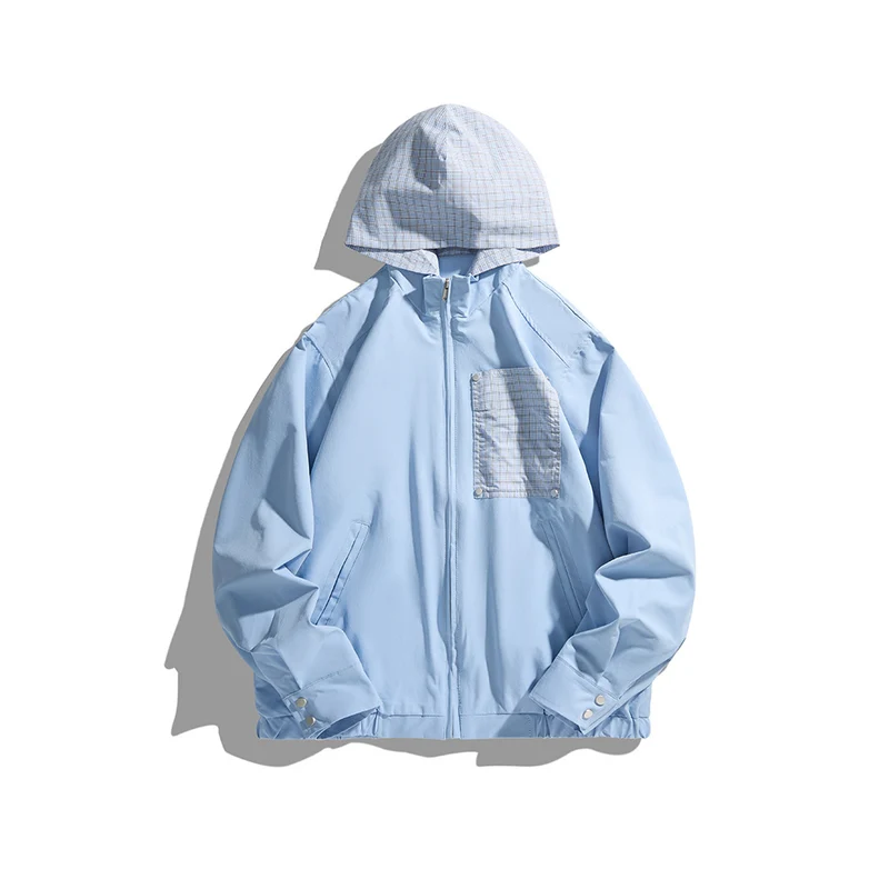 Unisex Leichte Kapuzen-Übergangsjacke mit Karopatch-Brusttasche und elastischem Saum Nord Taschen