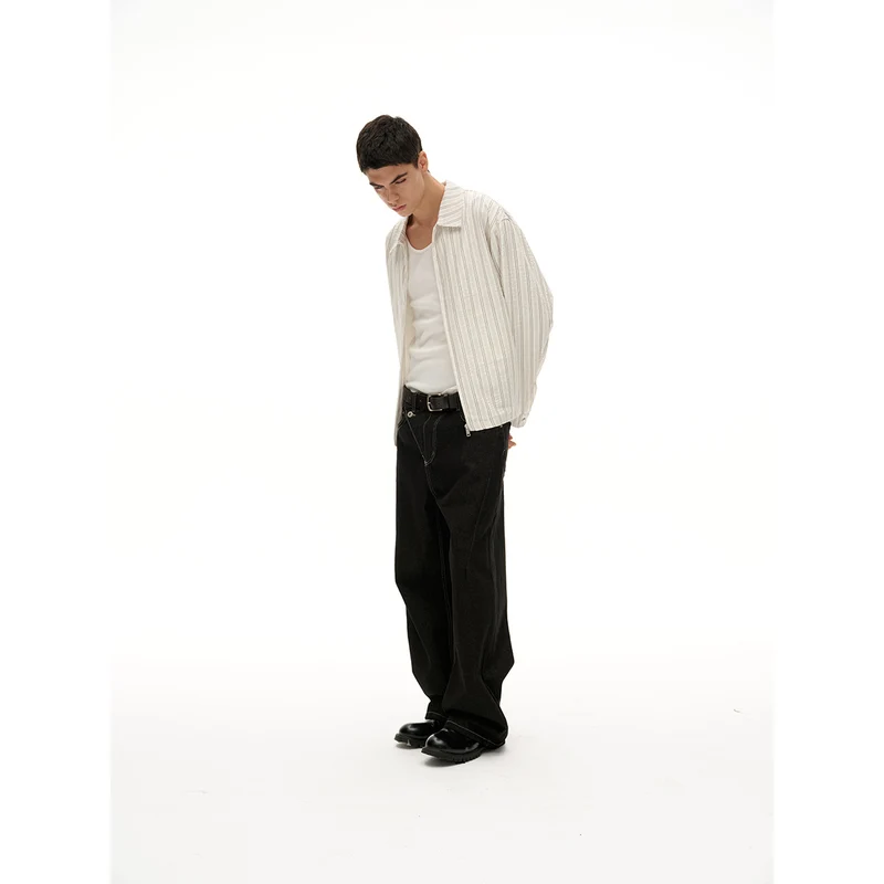 Unisex Leichte gestreifte Overshirt‑Jacke mit Hemdkragen und verdecktem Reißverschluss Nord Taschen