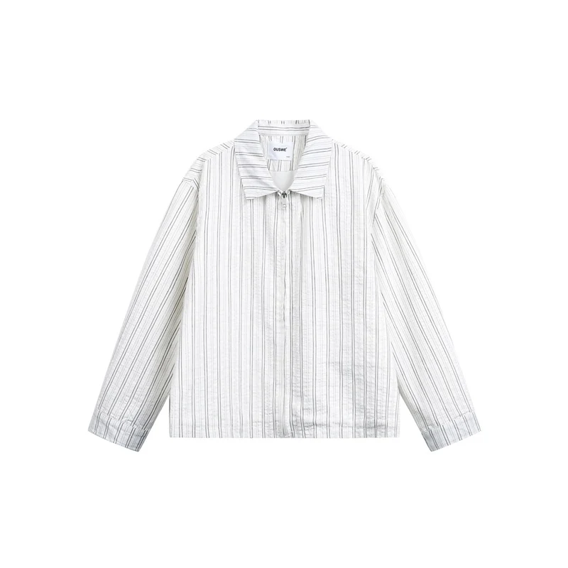 Unisex Leichte gestreifte Overshirt‑Jacke mit Hemdkragen und verdecktem Reißverschluss Nord Taschen