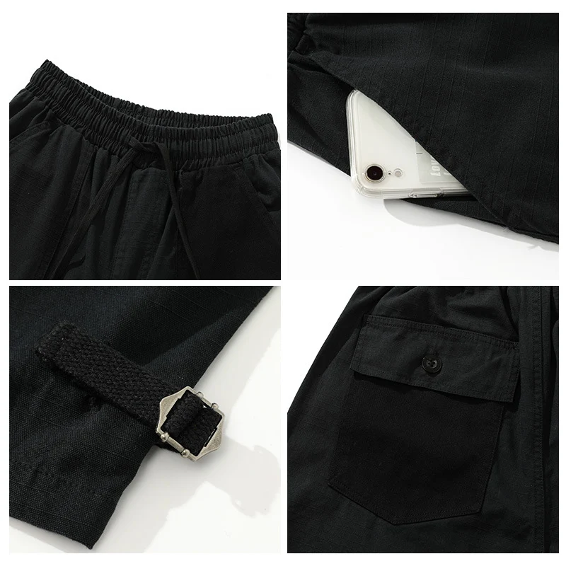 Herren weite Cropped Cargo‑Hose mit elastischem Tunnelzugbund, aufgesetzten Taschen und verstellbaren Knöchelriemen Nord Taschen