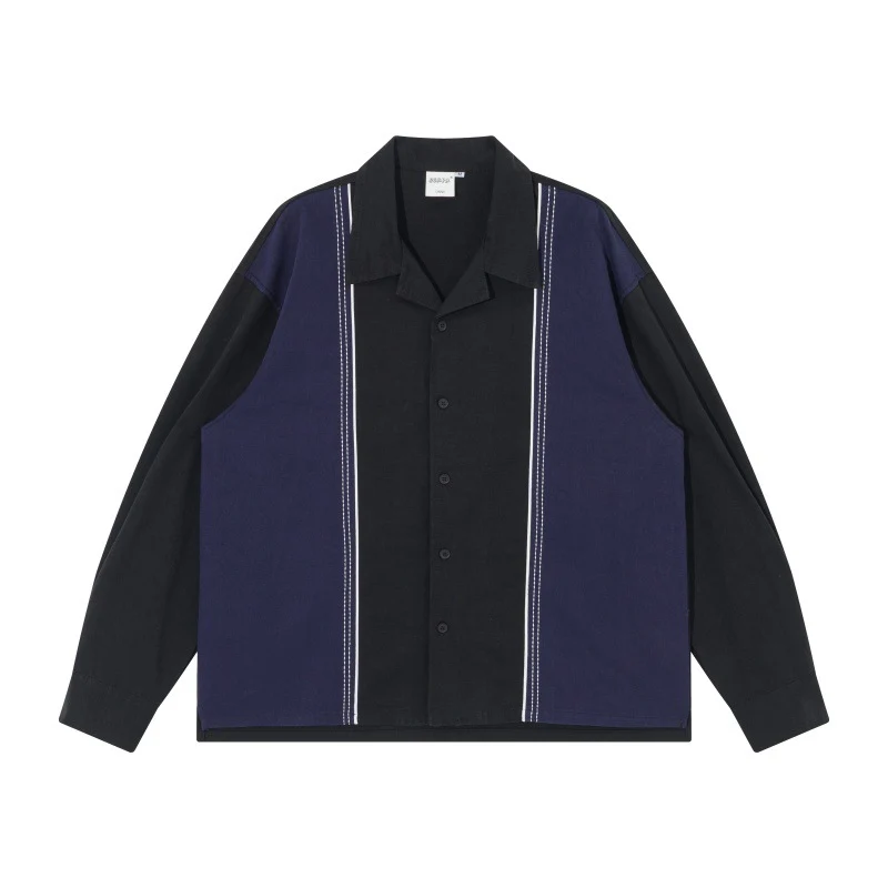 Herren weite Boxy-Hemdjacke mit Paneelen, vertikalen Ziernähten und Reverskragen Nord Taschen