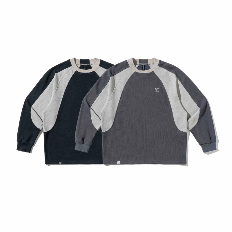 Herren Waffelstruktur-Sweatshirt mit Raglanärmeln und kontrastierenden Einsätzen Nord Taschen