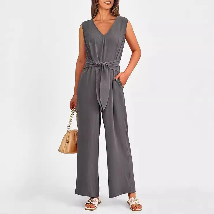 Damen Eleganter Jumpsuit mit taillierter Silhouette und V-Ausschnitt