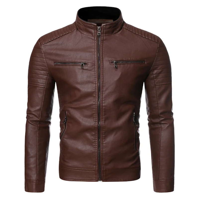 Herren Sportliche Lederjacke mit Stehkragen Nord Taschen