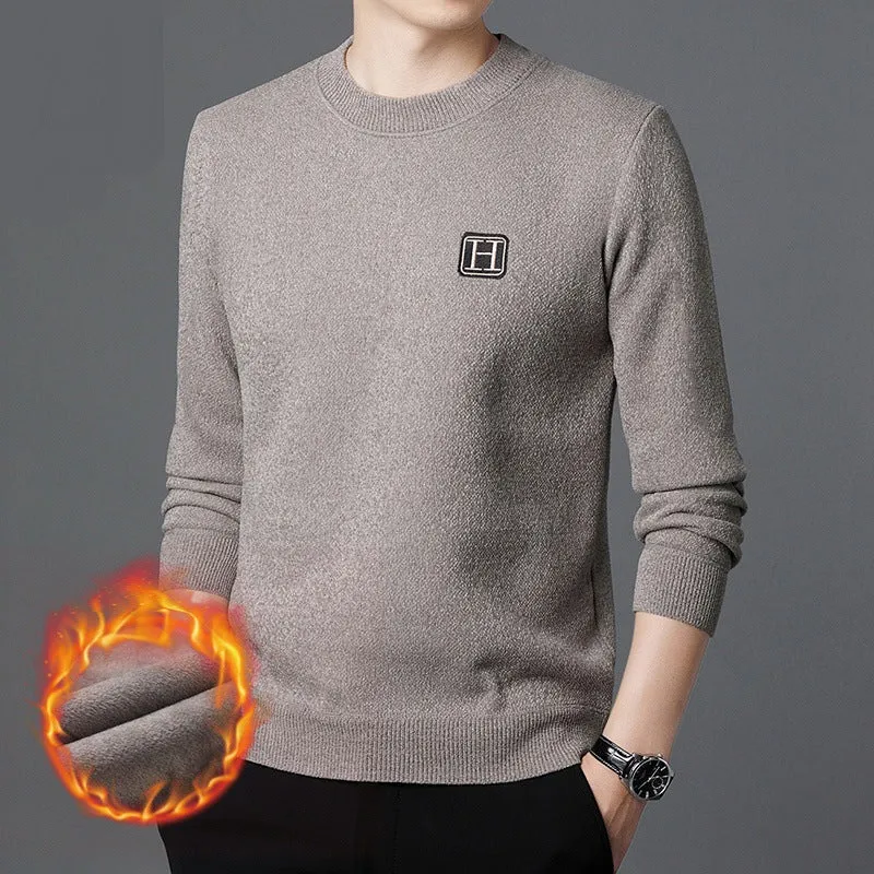 Herren Feiner Thermo-Rundhalspullover aus wärmendem Microfleece mit Slim‑Fit und Logopatch Nord Taschen
