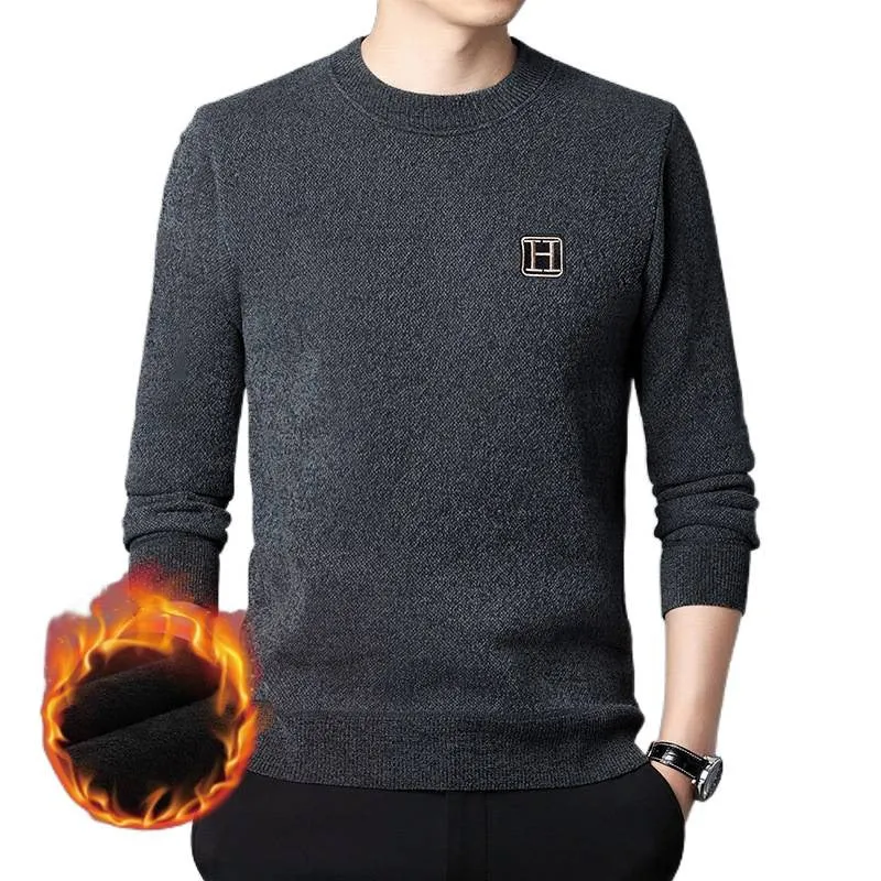 Herren Feiner Thermo-Rundhalspullover aus wärmendem Microfleece mit Slim‑Fit und Logopatch Nord Taschen