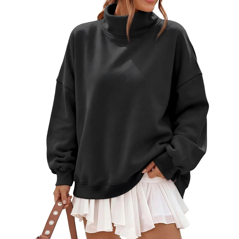 Damen Oversize Sweatshirt mit Rollkragen und überschnittenen Schultern Nord Taschen