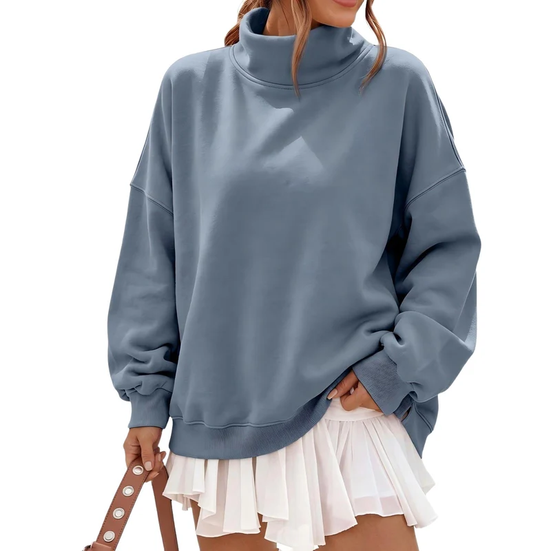 Damen Oversize Sweatshirt mit Rollkragen und überschnittenen Schultern Nord Taschen