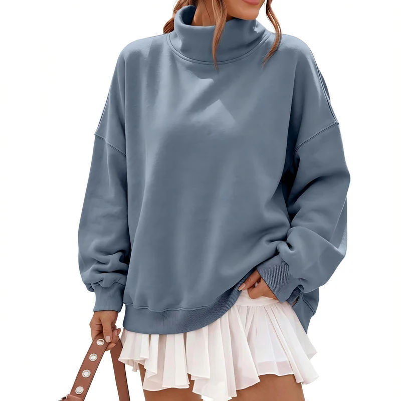 Damen Oversize Sweatshirt mit Rollkragen und überschnittenen Schultern Nord Taschen