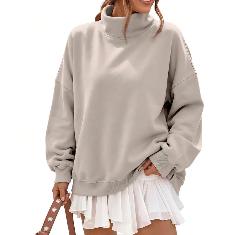 Damen Oversize Sweatshirt mit Rollkragen und überschnittenen Schultern Nord Taschen