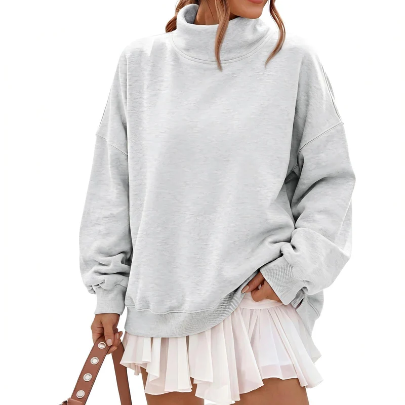 Damen Oversize Sweatshirt mit Rollkragen und überschnittenen Schultern Nord Taschen