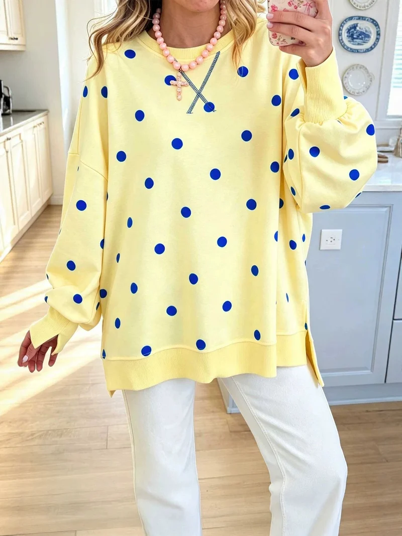 Damen Oversize-Sweatshirt mit Polka-Dot-Print und Ballonärmeln Nord Taschen