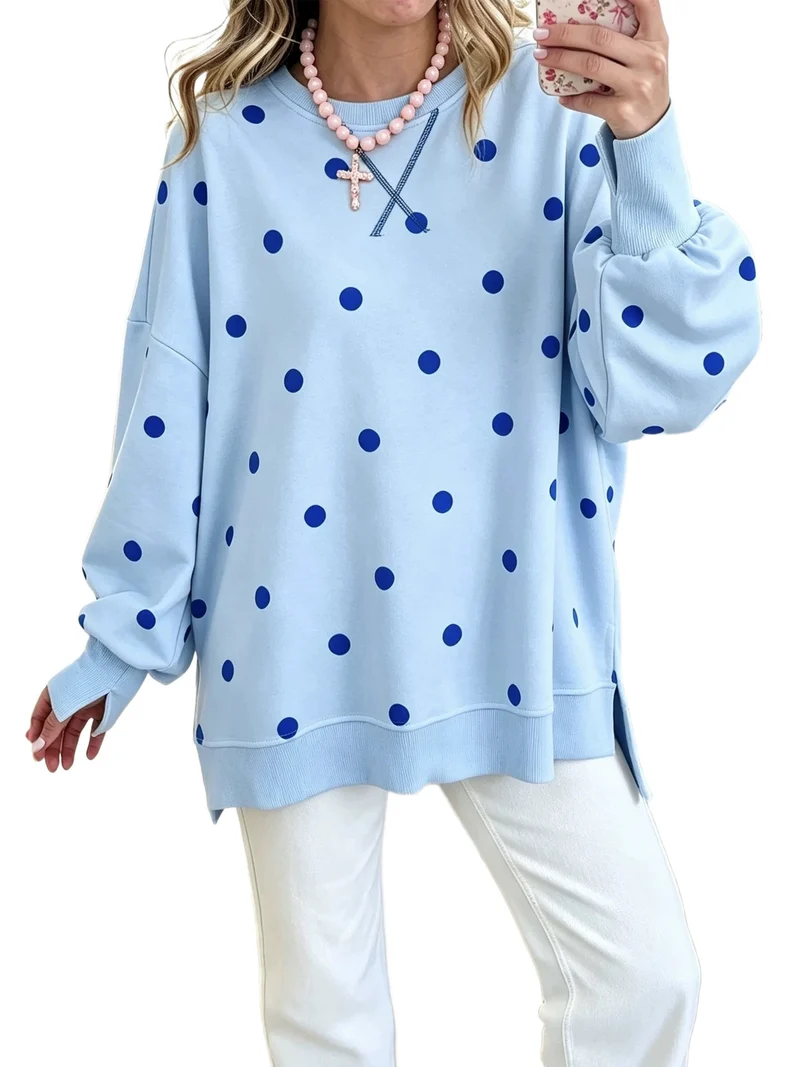 Damen Oversize-Sweatshirt mit Polka-Dot-Print und Ballonärmeln Nord Taschen