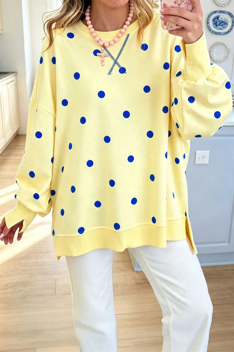 Damen Oversize-Sweatshirt mit Polka-Dot-Print und Ballonärmeln Nord Taschen