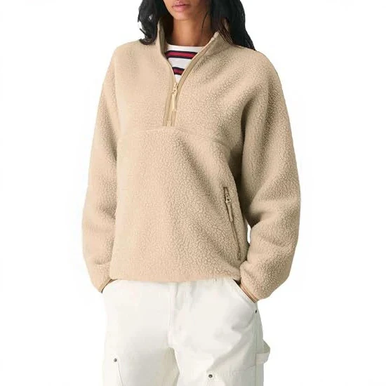 Damen Oversize Sherpa-Fleece-Pullover mit Halbreißverschluss und Kängurutasche Nord Taschen