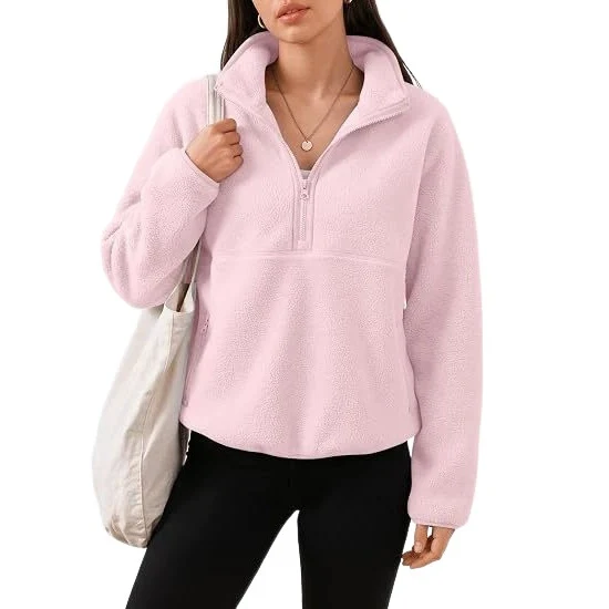 Damen Oversize Sherpa-Fleece-Pullover mit Halbreißverschluss und Kängurutasche Nord Taschen