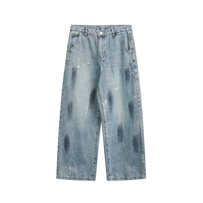 Damen weite Cropped-Jeans hochtailliert mit Used‑Effekt und Fleckoptik Nord Taschen