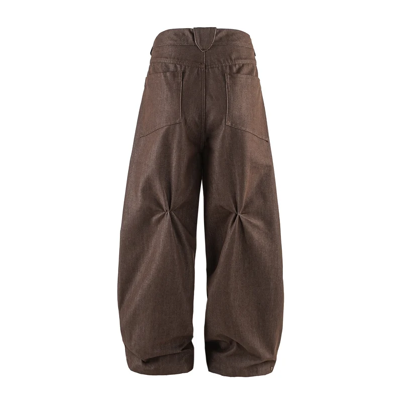 Damen Weite Cropped‑Hose mit hoher Taille, Krempelbund und markanten Kniefalten Nord Taschen