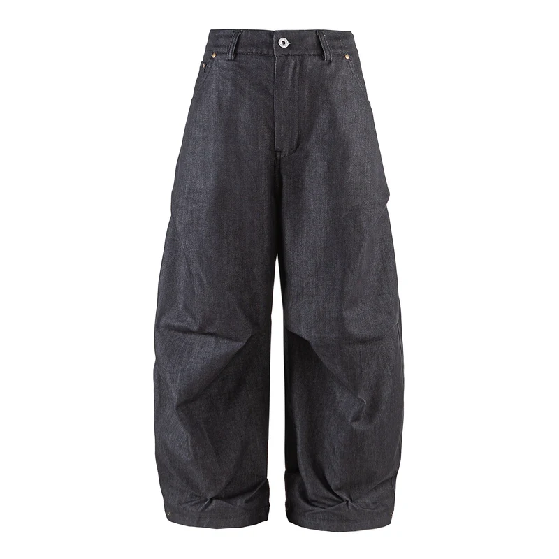 Damen Weite Cropped‑Hose mit hoher Taille, Krempelbund und markanten Kniefalten Nord Taschen