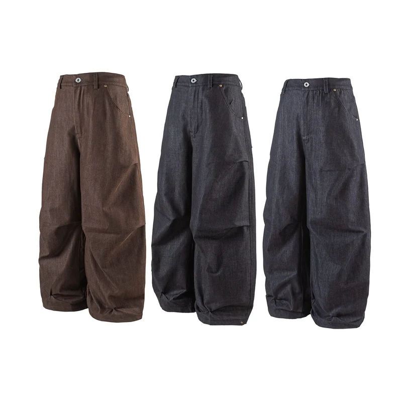 Damen Weite Cropped‑Hose mit hoher Taille, Krempelbund und markanten Kniefalten Nord Taschen